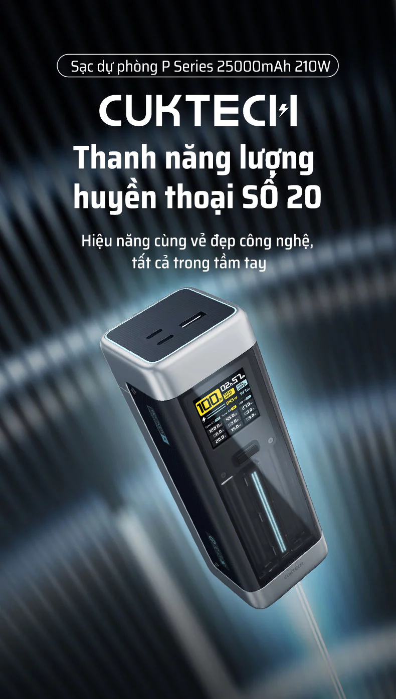 Pin dự phòng Cuktech 20 Power Bank 25.000mAh 210W PD3.1/PPS5A/QC/Mi Turbro 120W - P23