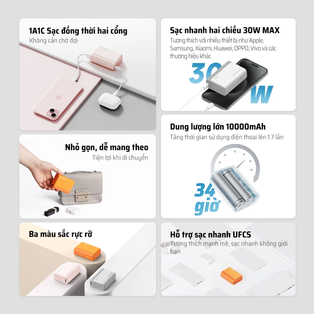 Pin dự phòng Cuktech 10.000mAh Power Bank 30W PD3.0/PPS/QC3.0/QC - PB100