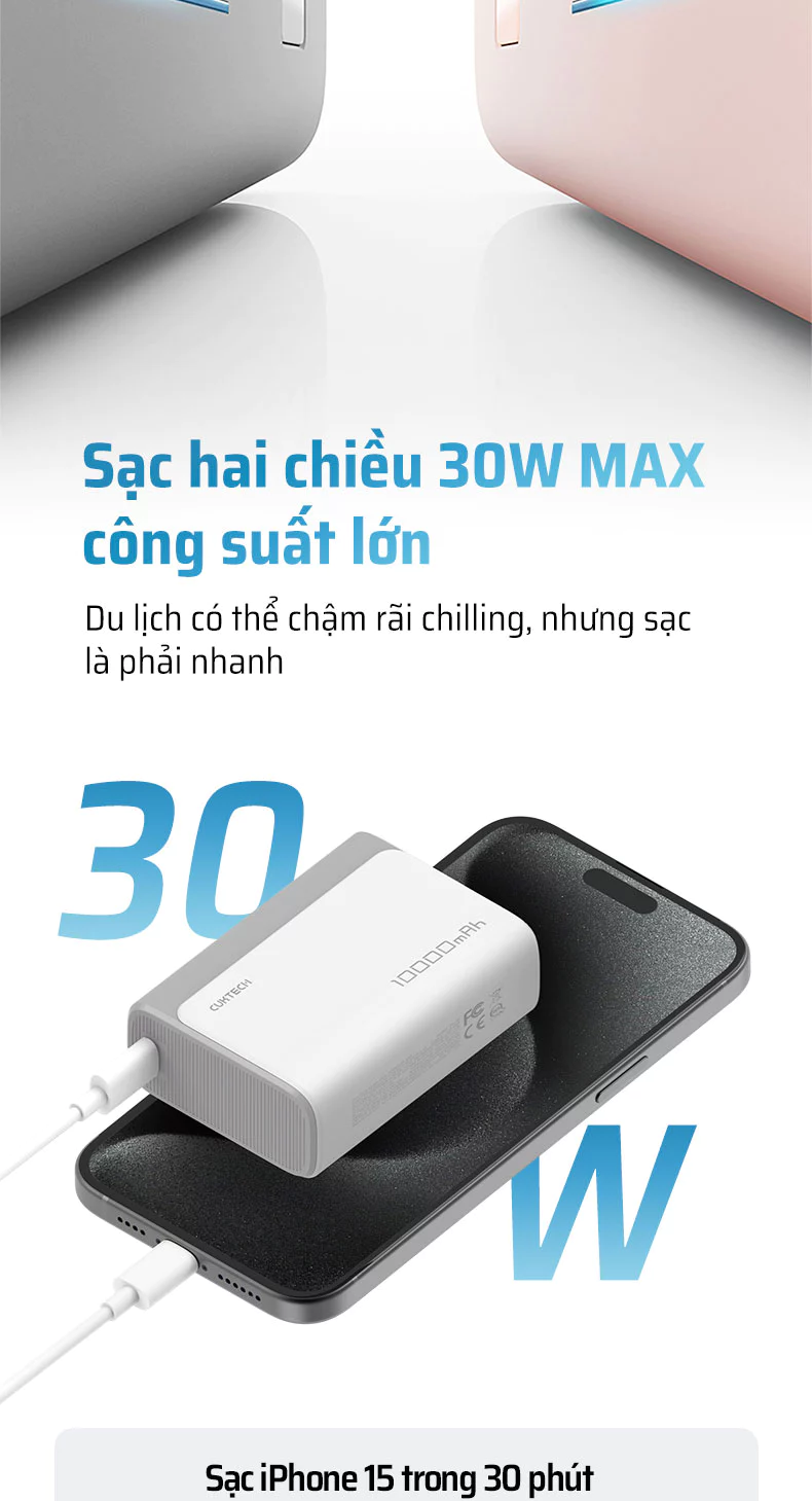 Pin dự phòng Cuktech 10.000mAh Power Bank 30W PD3.0/PPS/QC3.0/QC - PB100