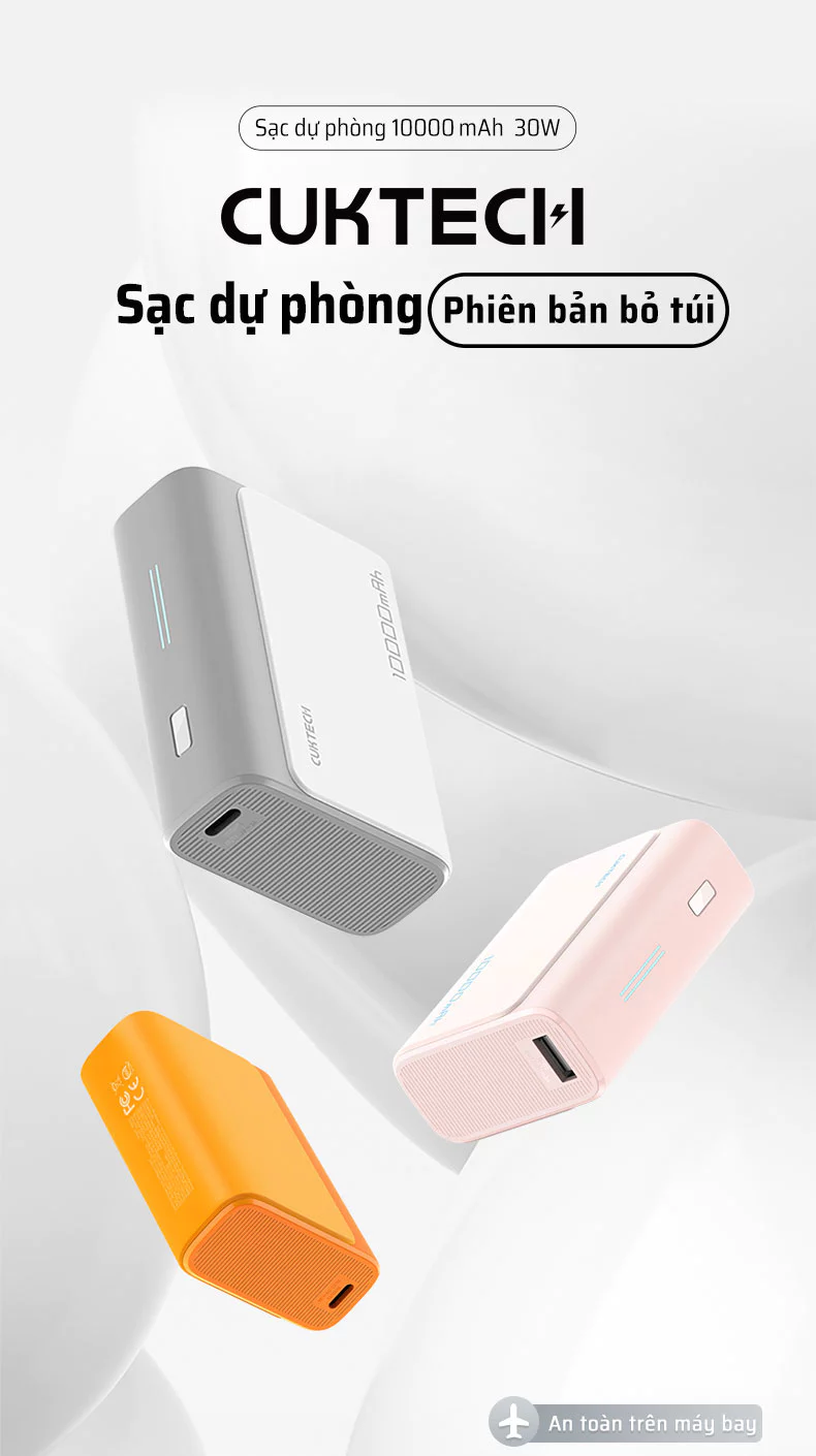 Pin dự phòng Cuktech 10.000mAh Power Bank 30W PD3.0/PPS/QC3.0/QC - PB100