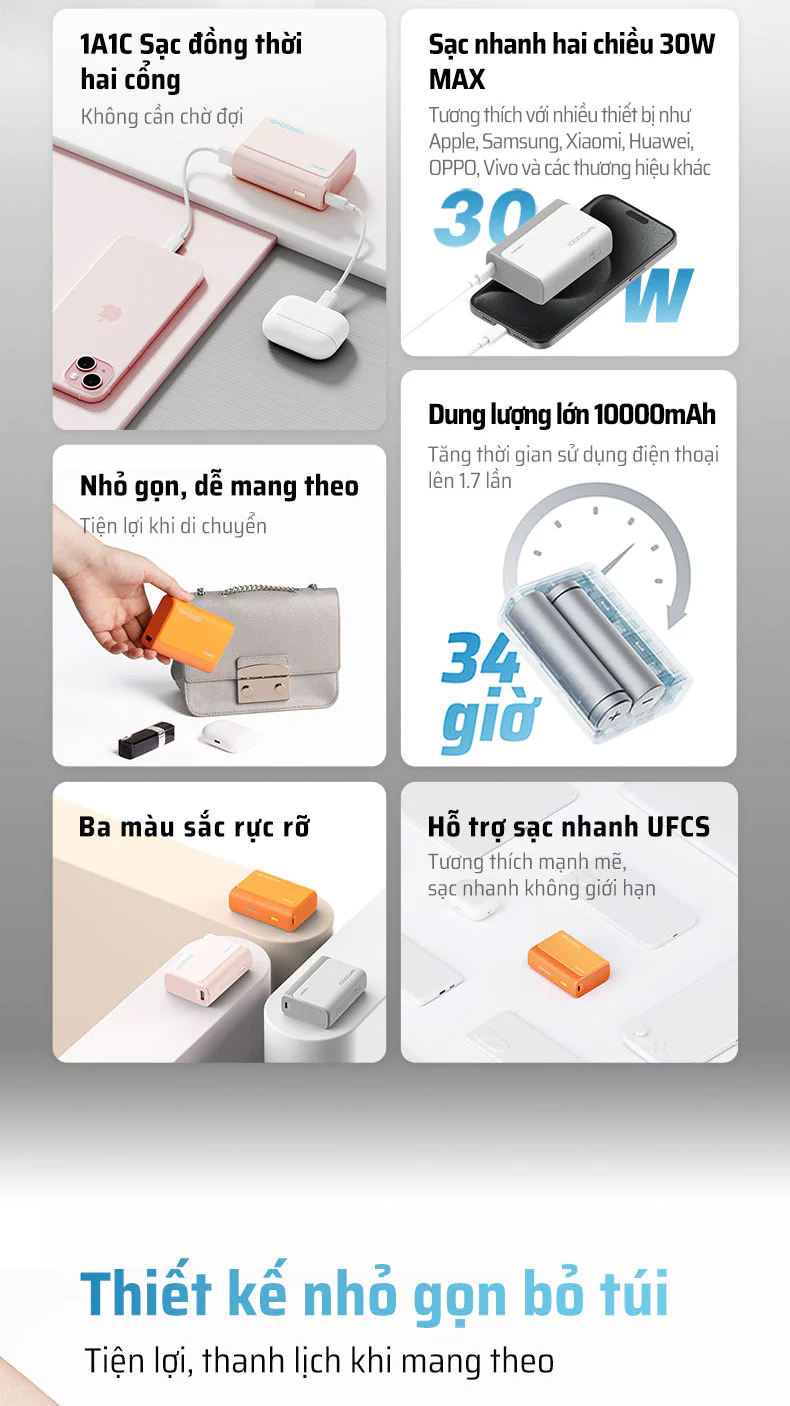 Pin dự phòng Cuktech 10.000mAh Power Bank 30W PD3.0/PPS/QC3.0/QC - PB100