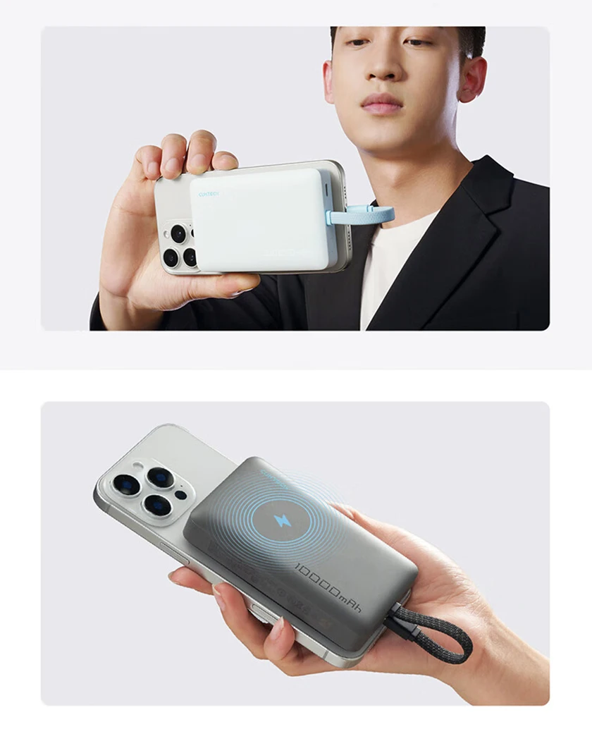 Sạc dự phòng không dây Cuktech 10.000mAh Hít từ tính + Tích hợp cáp Type C - WPB100L - Cuktech Việt Nam