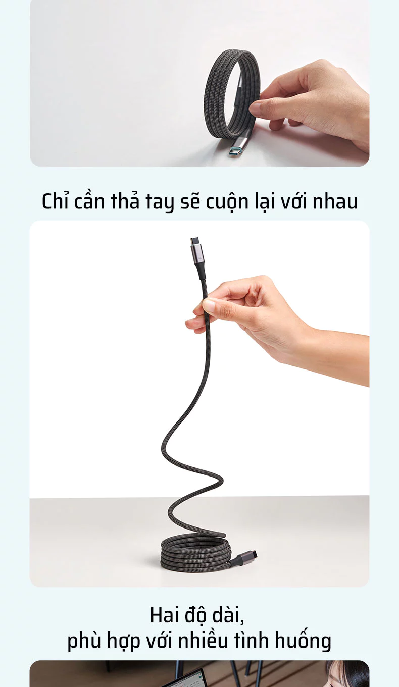 Cáp dù Cuktech C to C 6A 240W hít từ tính PD3.1/Mi Turbro - CMC610