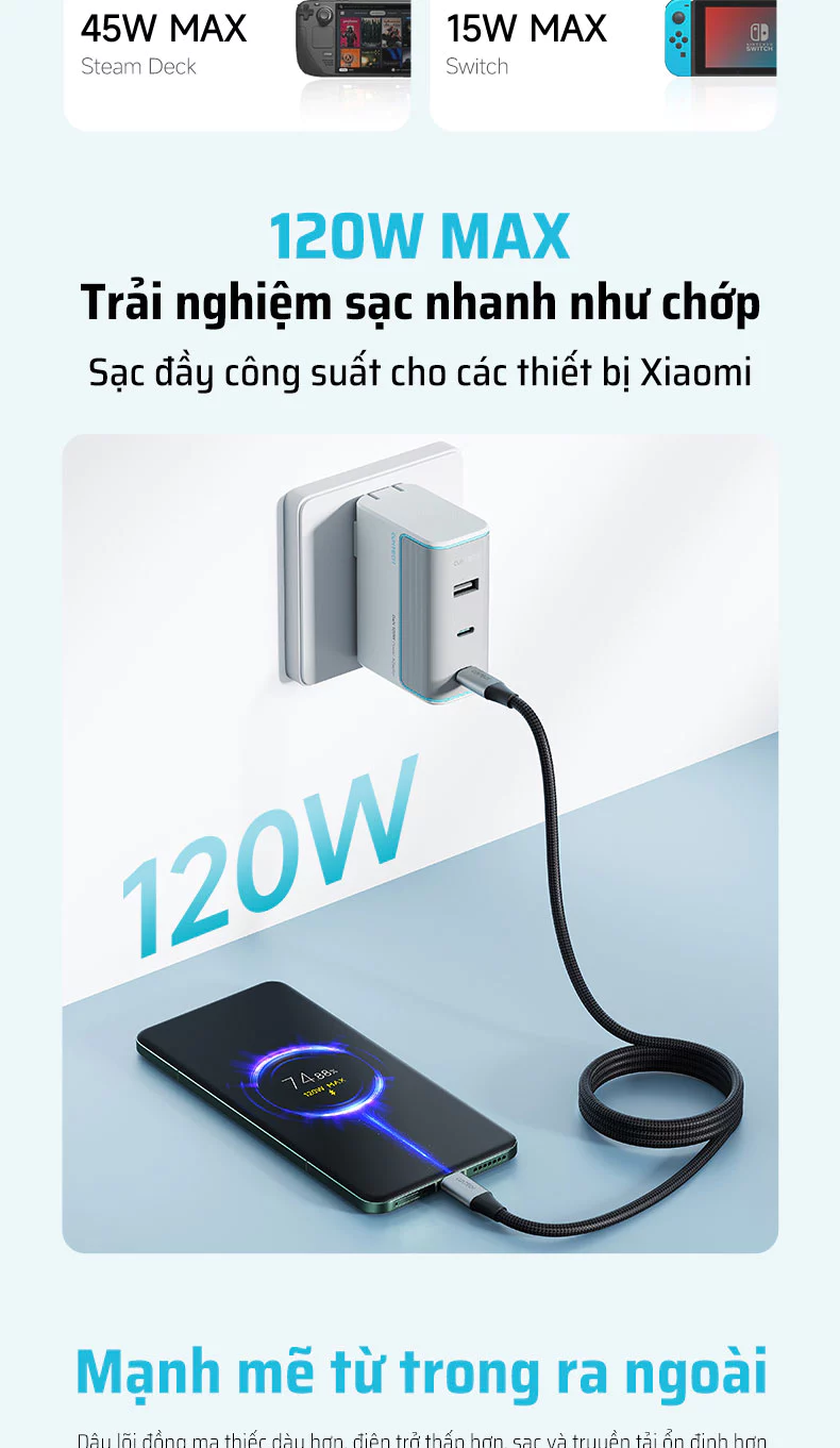 Cáp dù Cuktech C to C 6A 240W hít từ tính PD3.1/Mi Turbro - CMC610