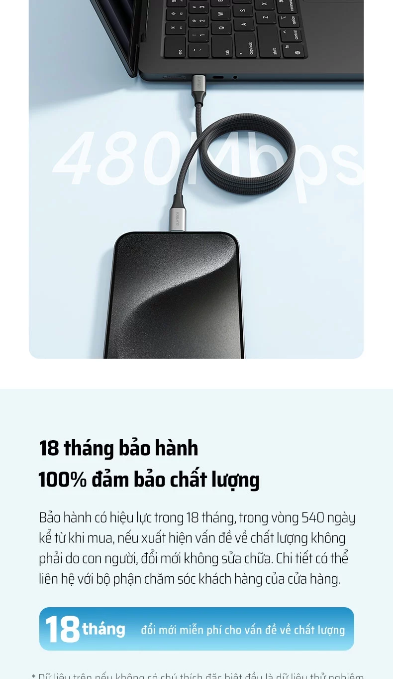 Cáp dù Cuktech C to C 6A 240W hít từ tính PD3.1/Mi Turbro - CMC610