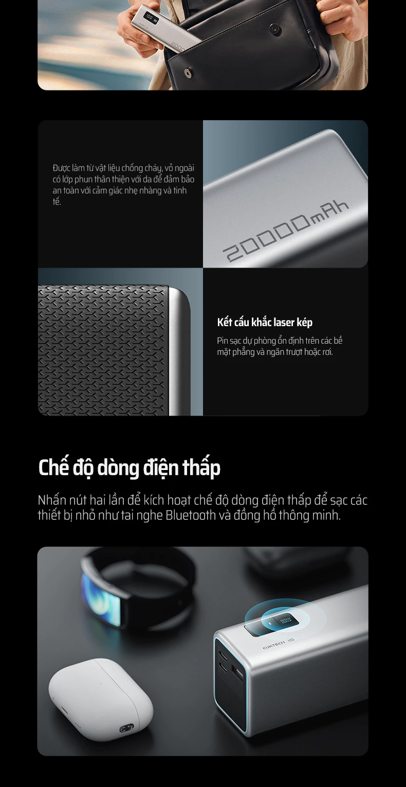 Pin dự phòng Cuktech 15 SE Power Bank 20.000mAh 150W PD3.1/PPS5A/QC/Mi Turbro 100W – PB200
