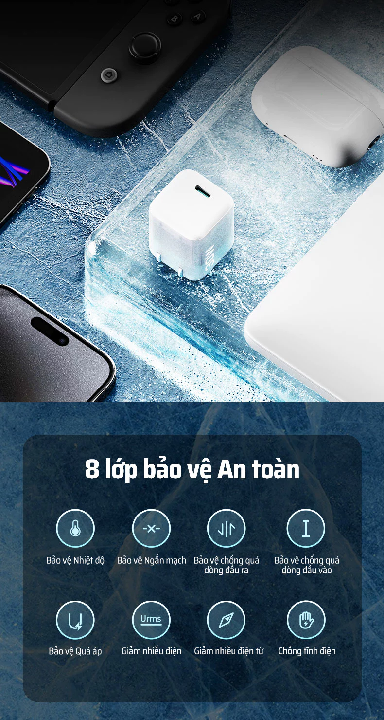 Sạc nhanh Cuktech 30W trong suốt siêu nhỏ PD3.0/PPS/QC3.0 – AD301N